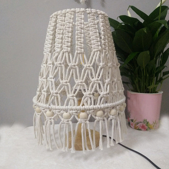 Yellow Handwoven Rope Table Lamp With Tassel Fringe - 1 Head Night Lighting