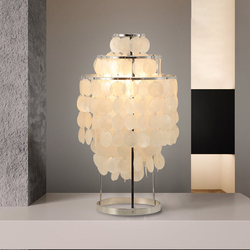 Metallic Countryside Shell Nightstand Lamp: Cascading Table Lighting For Bedroom