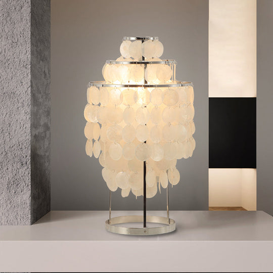 Metallic Countryside Shell Nightstand Lamp: Cascading Table Lighting For Bedroom