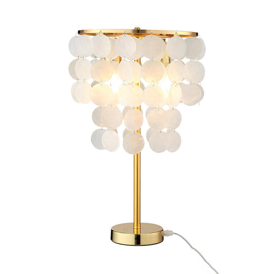 Metallic Countryside Shell Nightstand Lamp: Cascading Table Lighting For Bedroom Gold