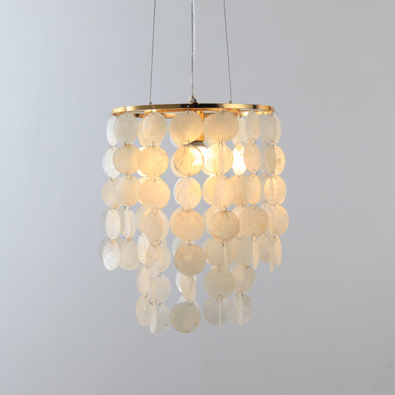 Gold Tiered Circle Chandelier - Countryside Shell Suspension Pendant For Living Room / 10.5
