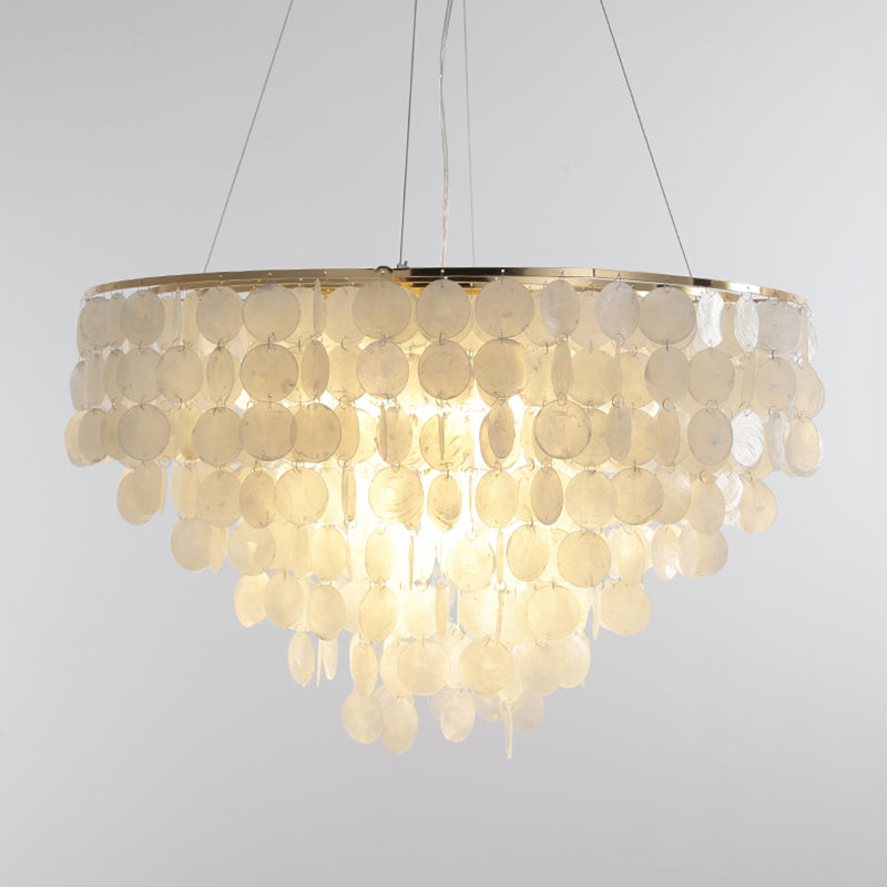 Gold Tiered Circle Chandelier - Countryside Shell Suspension Pendant For Living Room