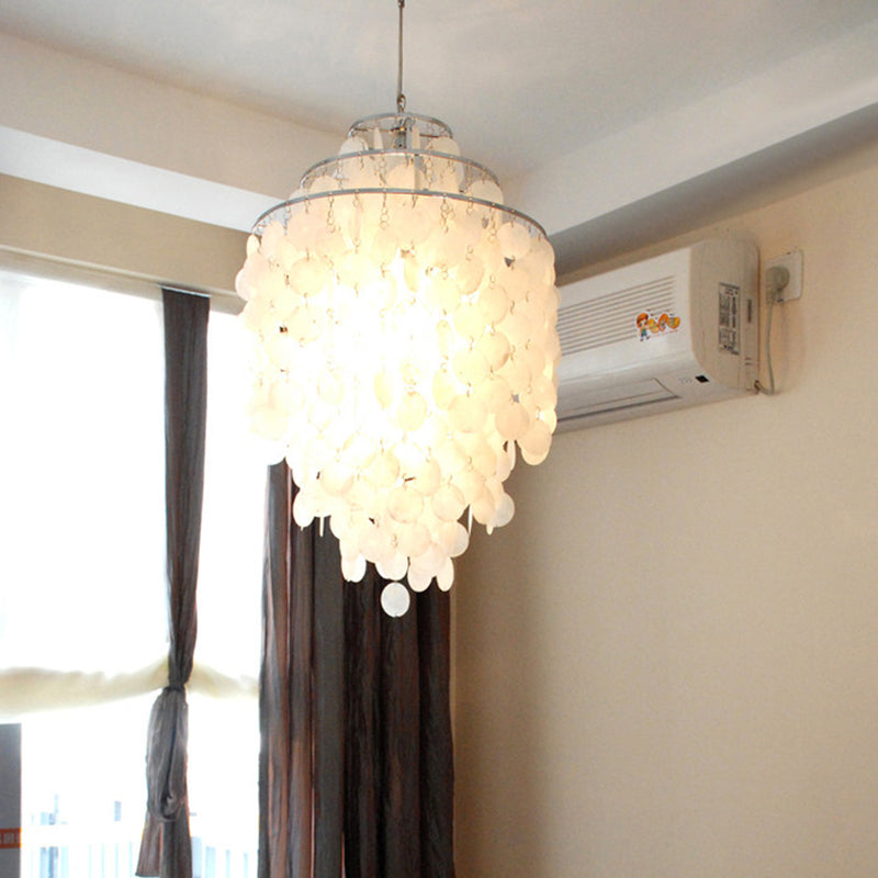 Retro Shell Silver Pendant Lighting For Tiered Dining Rooms / Medium