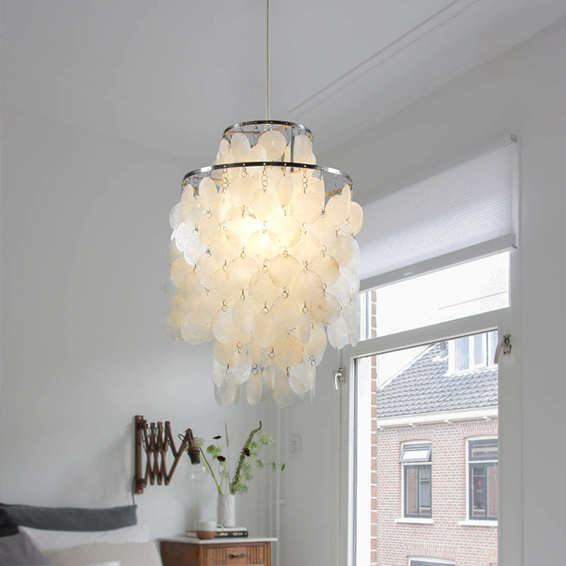 Retro Shell Silver Pendant Lighting For Tiered Dining Rooms