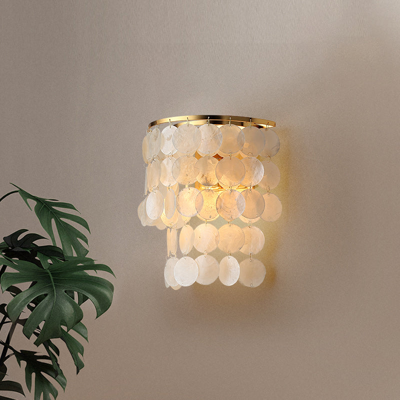 Tiered Circle Shell Wall Sconce With Rural Charm - 1 Light