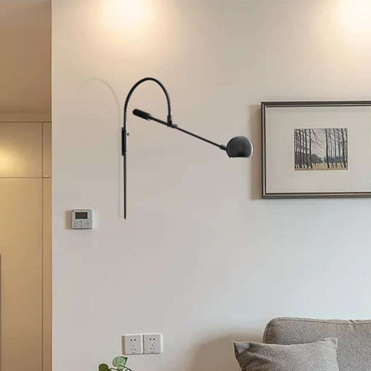 Modern Metal Sphere Wall Sconce Light With Curved Arm - 1 Head Lighting Fixture