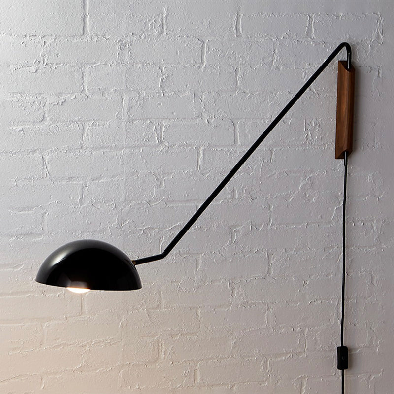 Modern Swing Arm Bedside Wall Lamp With Metal Dome Shade Black