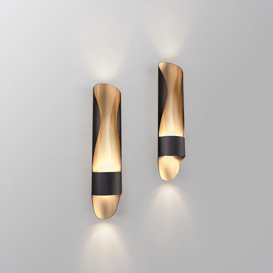 Contemporary Black Led Metal Wall Sconce With Twisted Tube Design