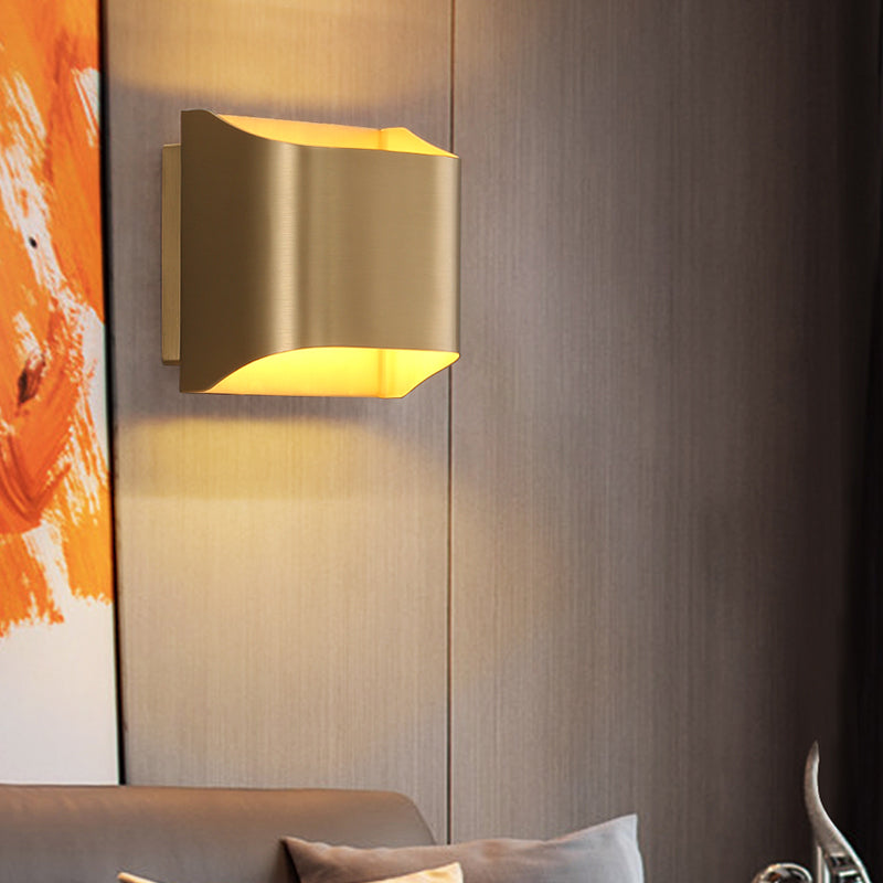 Gold Metal Led Wall Light With Modern Cut Geometry Ideal For Bedside Ambiance