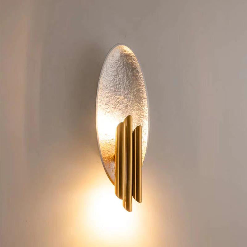 Modern Tube Iron Wall Mount 2-Light Sconce With Oval Foil Backplate Gold