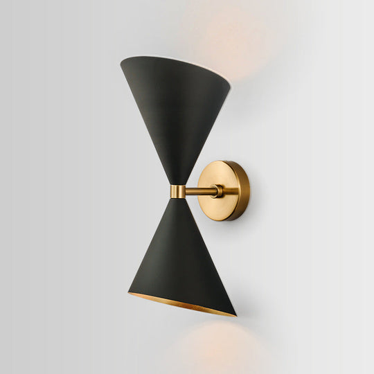 Modern Metal Hourglass Wall Mount Light Fixture With 2 Bulbs - Black Lighting