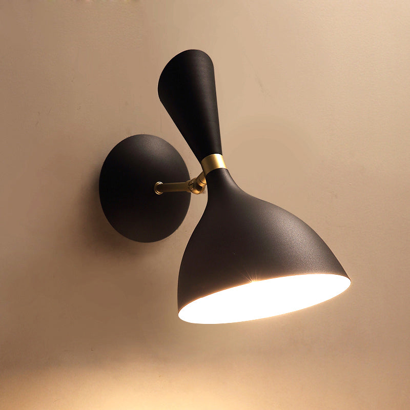 Contemporary 1-Light Wall Mounted Funnel Sconce With Metal Shade For Bedside