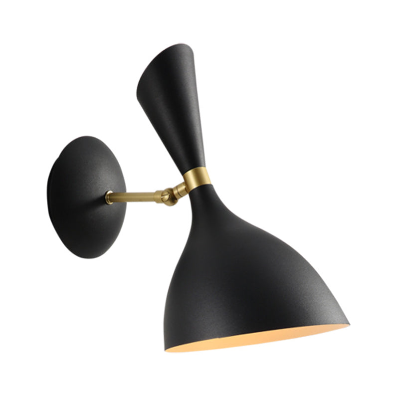 Contemporary 1-Light Wall Mounted Funnel Sconce With Metal Shade For Bedside Black