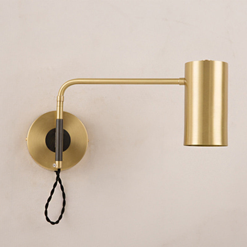 Modern Curved Arm Wall Lamp With Metal Frame And Geometric Shade - Bedroom Lighting
