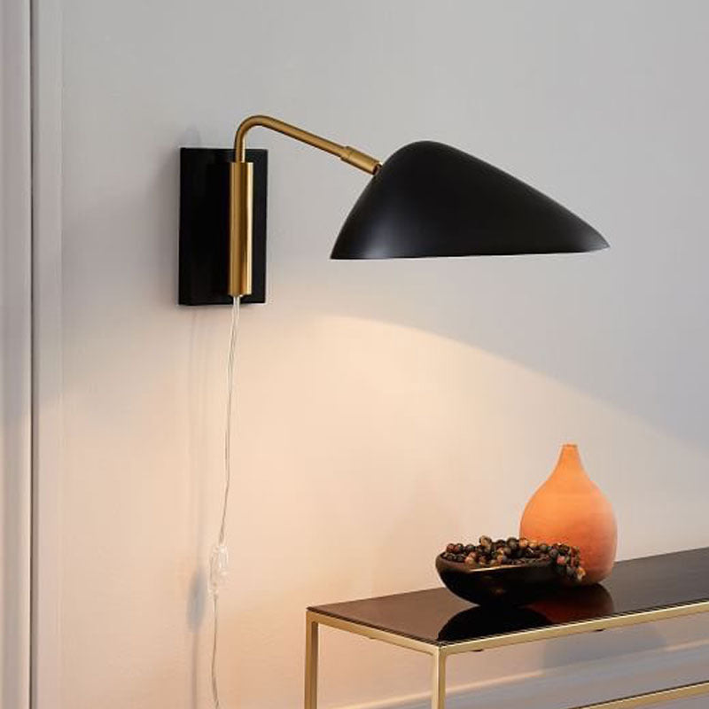 Modern Curved Arm Wall Lamp With Metal Frame And Geometric Shade - Bedroom Lighting Black