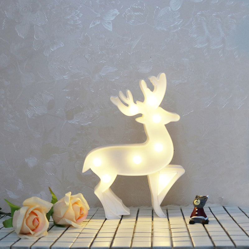 Modern Led Nightstand Light - White Christmas Elements And Battery Powered / Deer