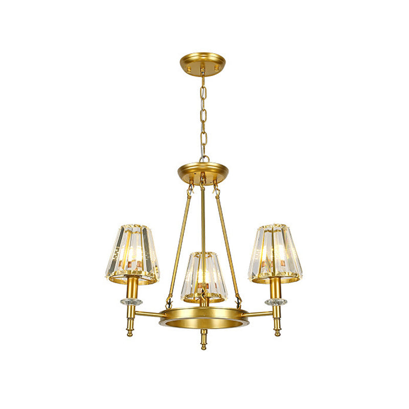 Crystal Pendant Chandelier With Farmhouse Charm And Hoop Design 3 / Gold