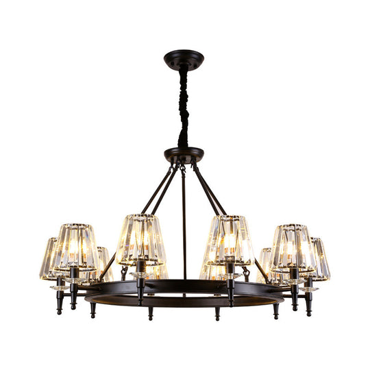 Crystal Pendant Chandelier With Farmhouse Charm And Hoop Design 10 / Black