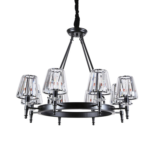 Crystal Pendant Chandelier With Farmhouse Charm And Hoop Design 8 / Black