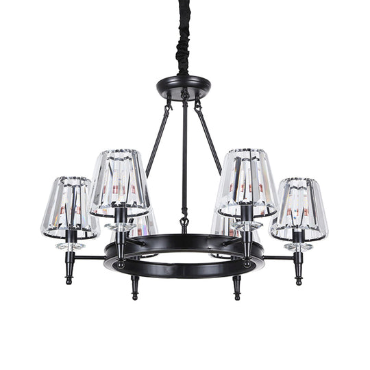 Crystal Pendant Chandelier With Farmhouse Charm And Hoop Design 6 / Black