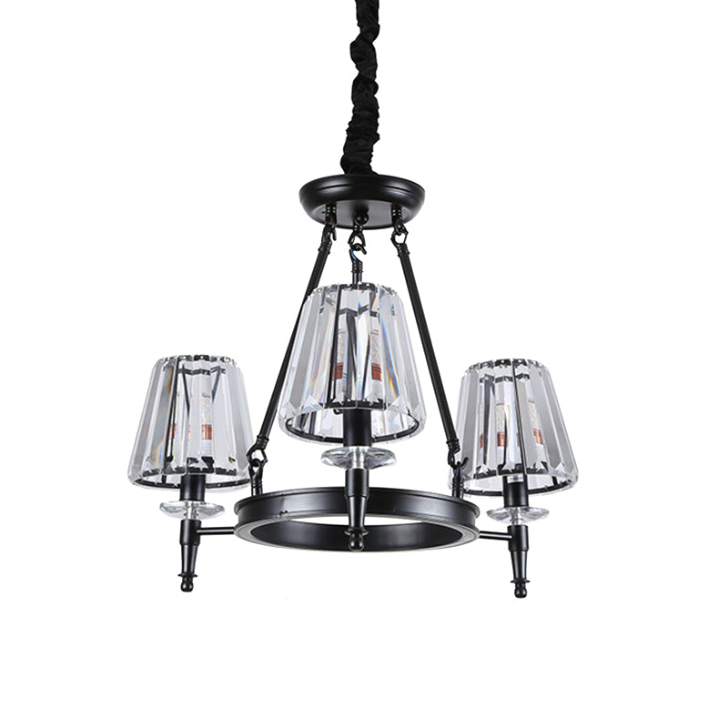Crystal Pendant Chandelier With Farmhouse Charm And Hoop Design 3 / Black