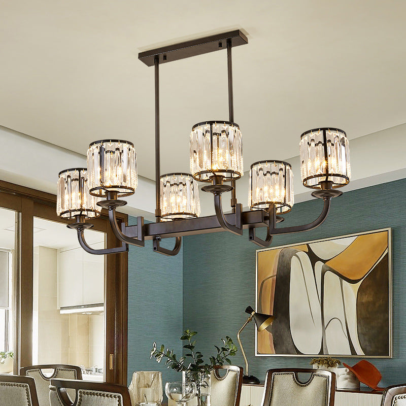 Classic Faceted Crystal 7-Light Black Pendant Lamp For Dining Room Island