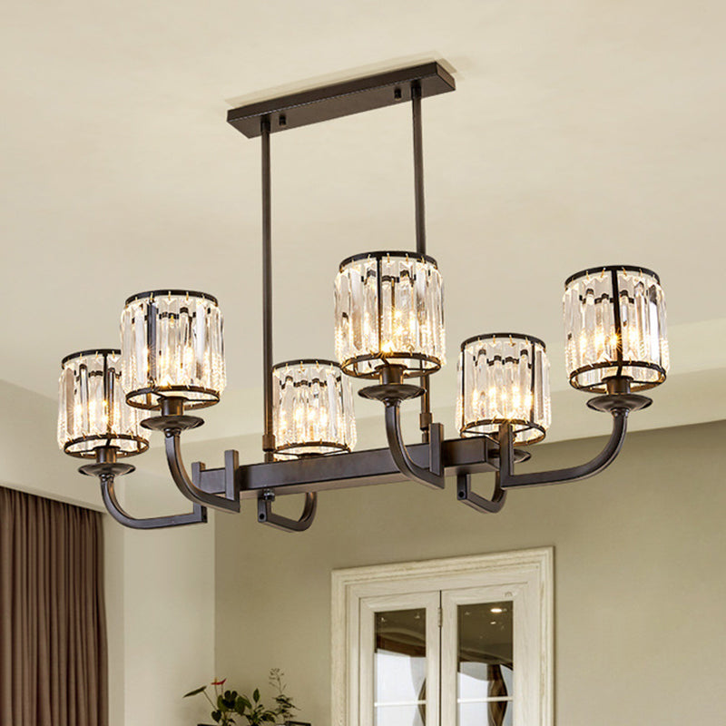 Classic Faceted Crystal 7-Light Black Pendant Lamp For Dining Room Island