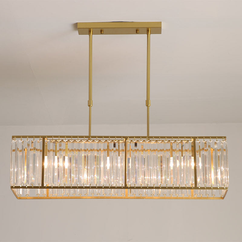 Rectangular Clear Crystal Island Pendant Light - 3 Head Traditional Suspension Lighting For Dining