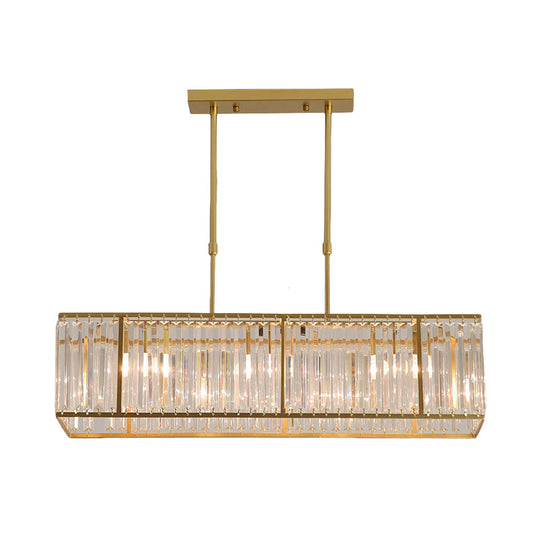 Rectangular Clear Crystal Island Pendant Light - 3 Head Traditional Suspension Lighting For Dining
