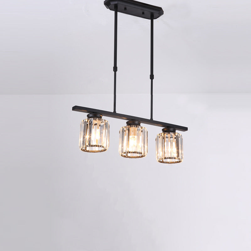 Clear Crystal Pendant Island Light - Elegant Hanging Fixture For Dining Room 3 / Black