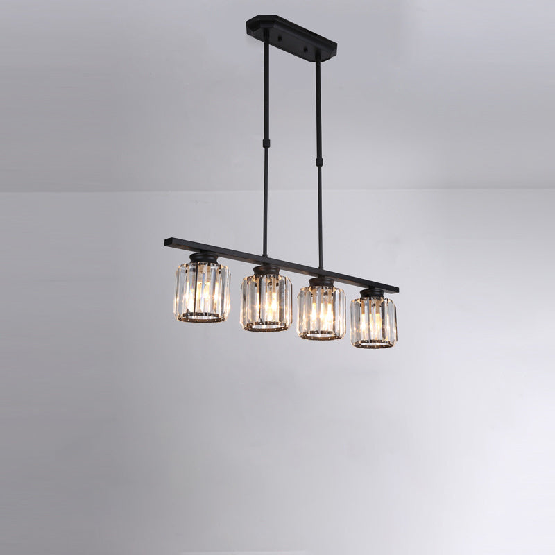 Clear Crystal Pendant Island Light - Elegant Hanging Fixture For Dining Room 4 / Black
