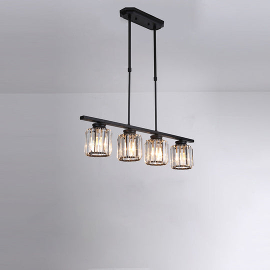 Clear Crystal Pendant Island Light - Elegant Hanging Fixture For Dining Room 4 / Black