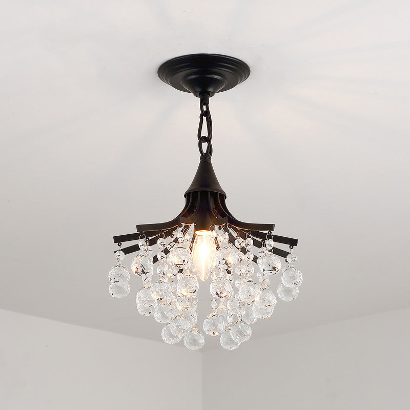 Rustic Metal Branch Semi Flush Mount Ceiling Light With Crystal Accent - 1 Head Hallway Lighting