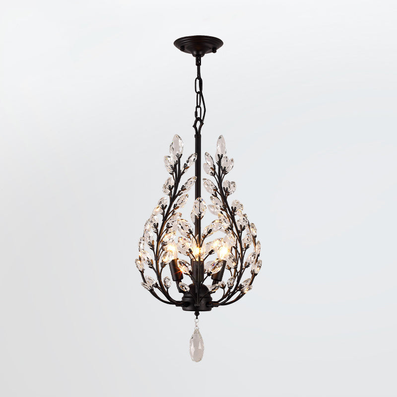 Rustic Laurel Chandelier - 4-Light Crystal Pendant In Black