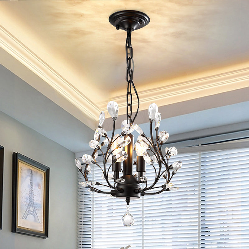 Traditional Crystal Leaf Chandelier - 3 Bulb Dining Room Pendant Light