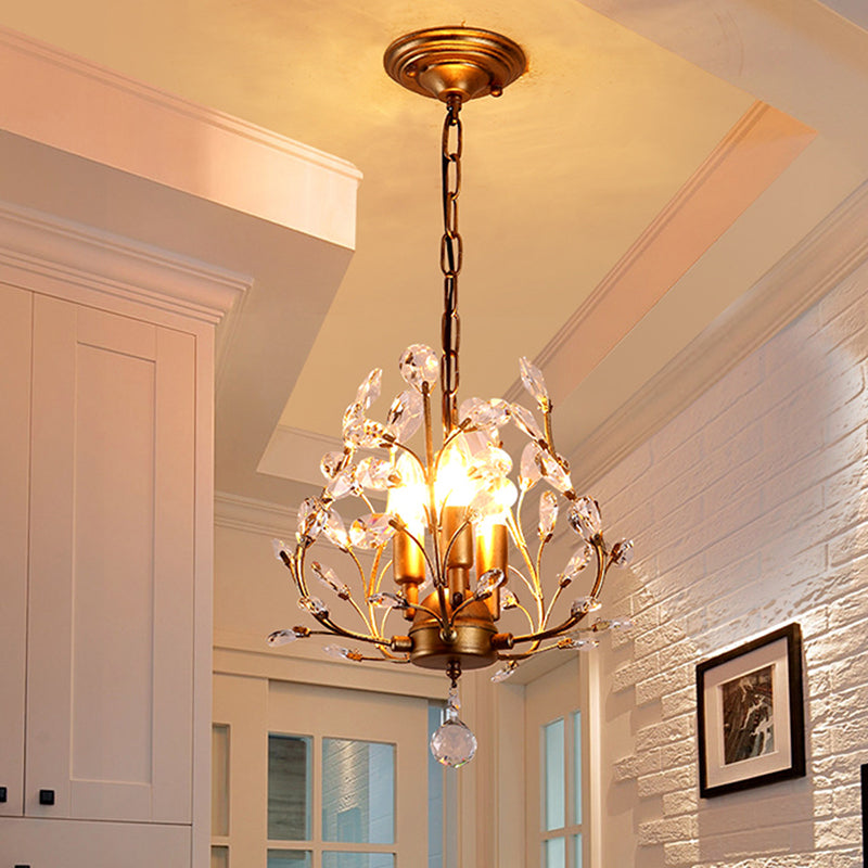 Traditional Crystal Leaf Chandelier - 3 Bulb Dining Room Pendant Light