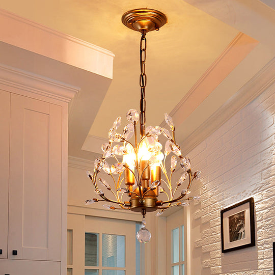 Traditional Crystal Leaves Chandelier: Elegant 3-Bulb Pendant Light For Dining Room