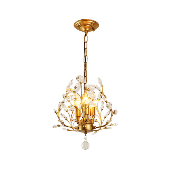 Traditional Crystal Leaves Chandelier: Elegant 3-Bulb Pendant Light For Dining Room Gold