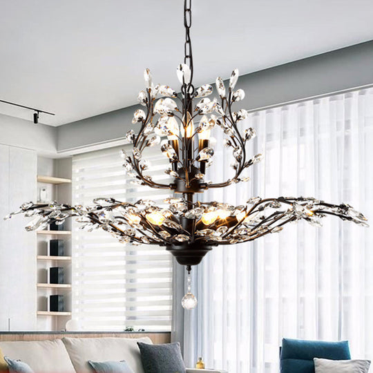 Clear Crystal Pendant Chandelier - Rustic Branch Design For Living Room Ceiling Light 8 / Black