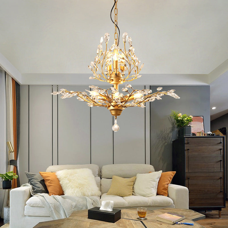 Clear Crystal Pendant Chandelier - Rustic Branch Design For Living Room Ceiling Light
