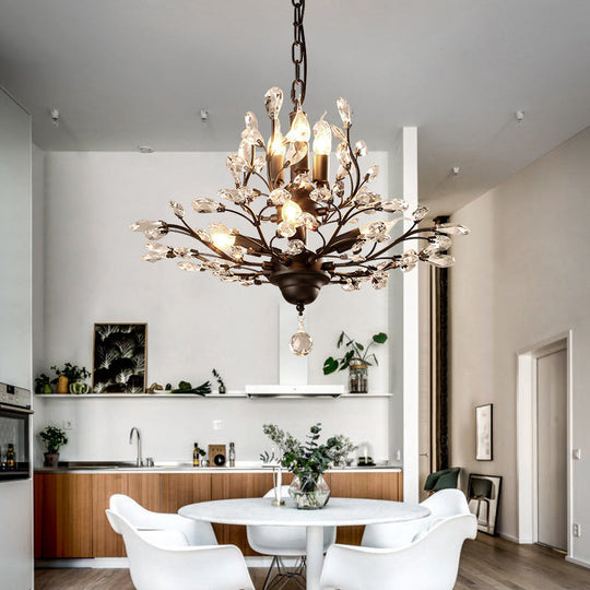Clear Crystal Pendant Chandelier - Rustic Branch Design For Living Room Ceiling Light 7 / Black