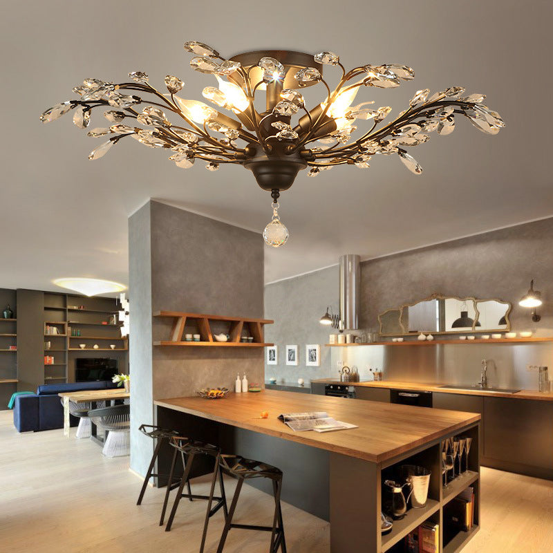 Traditional Crystal Branches Pendant Chandelier For Dining Room Ceiling Lighting