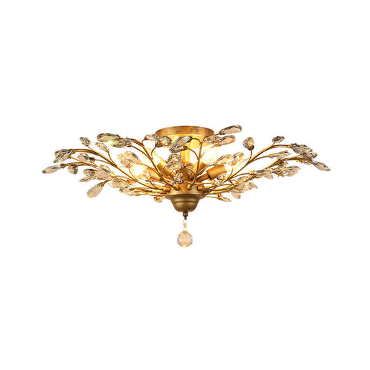 Traditional Crystal Branches Pendant Chandelier For Dining Room Ceiling Lighting 4 / Gold