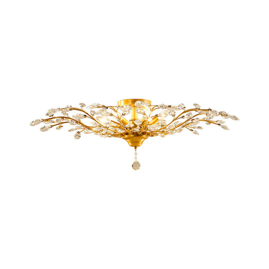 Traditional Crystal Branches Pendant Chandelier For Dining Room Ceiling Lighting 6 / Gold