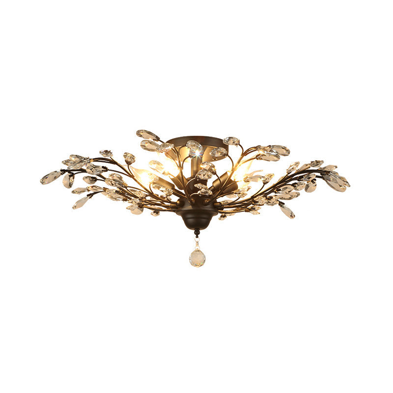 Traditional Crystal Branches Pendant Chandelier For Dining Room Ceiling Lighting 4 / Black