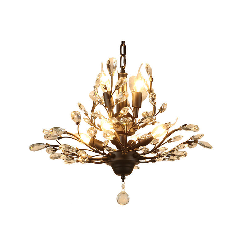 Traditional Crystal Branches Pendant Chandelier For Dining Room Ceiling Lighting 7 / Black