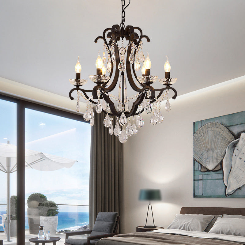 Classic Black Metal Chandelier With Crystal Accent - Elegant Living Room Pendant Light 6 /