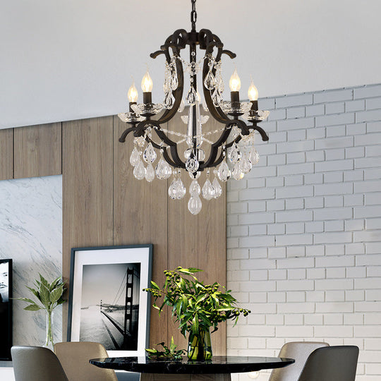 Classic Black Metal Chandelier With Crystal Accent - Elegant Living Room Pendant Light