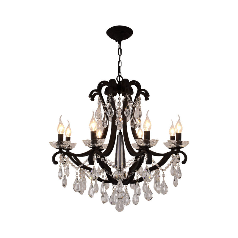 Classic Black Metal Chandelier With Crystal Accent - Elegant Living Room Pendant Light 8 /