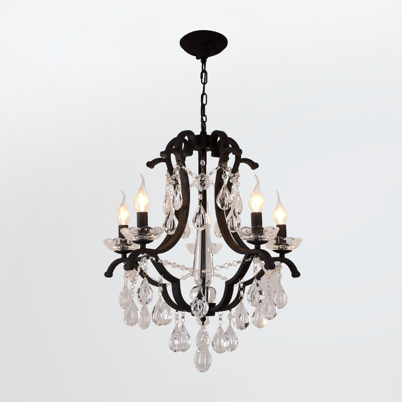 Classic Black Metal Chandelier With Crystal Accent - Elegant Living Room Pendant Light 5 /